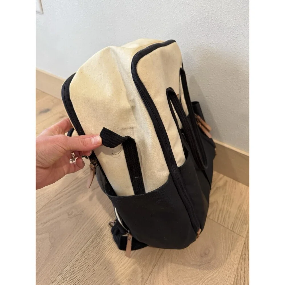 Petunia Pickle Bottom Boxy Backpack Canvas Cream Black Baby Diaper Bag